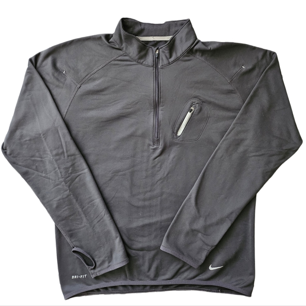 Nike 1/4 Zip Sweater Black Gray Tech Pocket Shacket Dri Fit Pullover Mens Medium